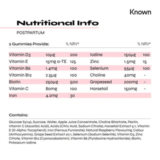 Known Nutrition Postpartum Support Supplement Gummies